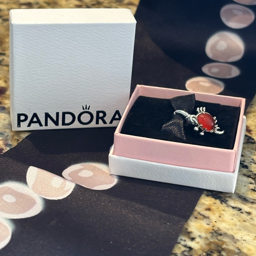 Pandora Silver and Orange Murano glass Charm